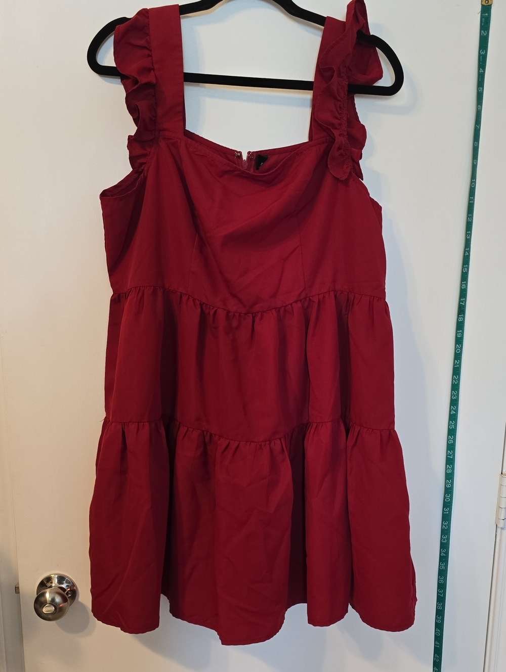 SHEIN Red Ruffle Strap Tiered Mini Dress